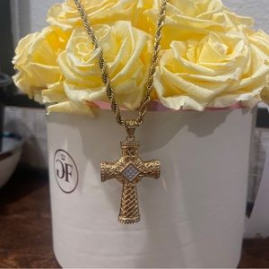 stainless steel cross with cz rhinestones  necklace men gold tone marked E&E.